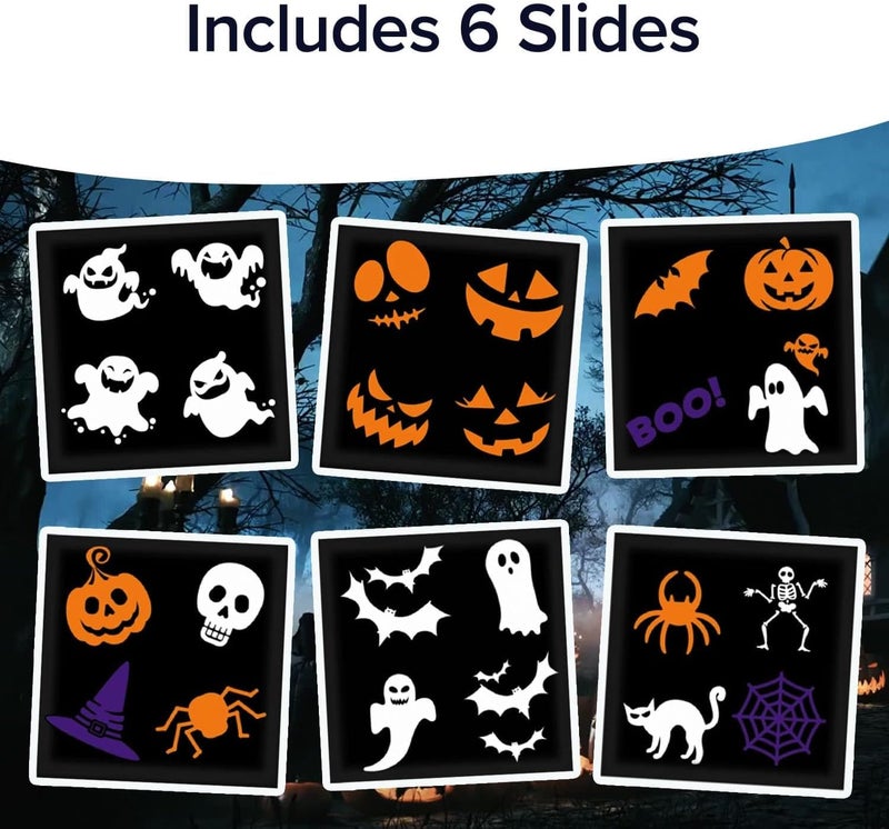 Star Shower Slide Show Halloween Holiday LED Projector, AS SEEN ON TV, Showcase Your Home With Full-Color Holiday Slides, Use 2 or More for Spooktacular Results, Includes 6 Halloween Slides & Remote - Image 3